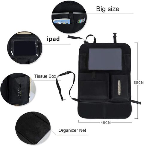 2 Pcs Large Size Car Backseat Organizer with 1 Pcs Trash Garbage Bag, Clear Screen Tablet Holder and 9 Storage Pockets,Foldable Seat Back Protectors for Toys Drinks Book ,Travel Accessories (Black) in Saudi Arabia