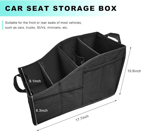 Car Seat Organizer, Collapsible Passenger Seat Storage Caddy with 4 Compartments, Waterproof Oxford Cloth Storage Box for Automotive Front & Back Seats, Car Accessories in Saudi Arabia