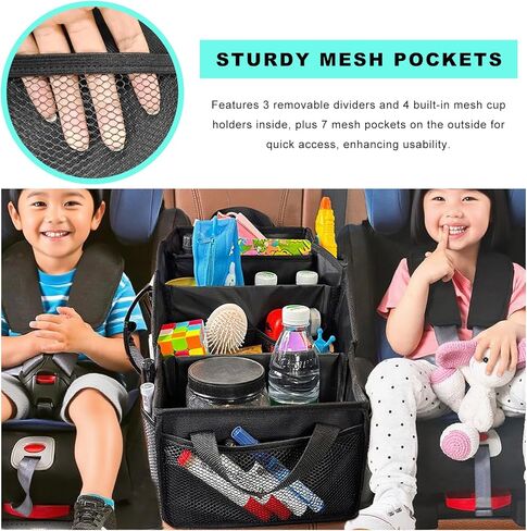 Car Seat Organizer, Collapsible Passenger Seat Storage Caddy with 4 Compartments, Waterproof Oxford Cloth Storage Box for Automotive Front & Back Seats, Car Accessories in Saudi Arabia