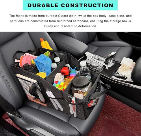 Car Seat Organizer, Collapsible Passenger Seat Storage Caddy with 4 Compartments, Waterproof Oxford Cloth Storage Box for Automotive Front & Back Seats, Car Accessories in Saudi Arabia