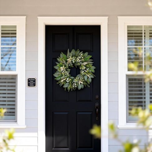 24 Inch Greenery Wreaths for Front Door – Artificial Eucalyptus Wreath with White Berries and Mixed Green Leaves, Year-Round Farmhouse Indoor Outdoor Door Wreath for Spring Summer Home Decor in Saudi Arabia