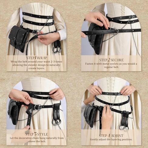 4PCS Renaissance Medieval DIY Belt - Adjustable Pirate Belt with Bag & Skirt Hikes for Ren Faire, LARP & Halloween in Saudi Arabia