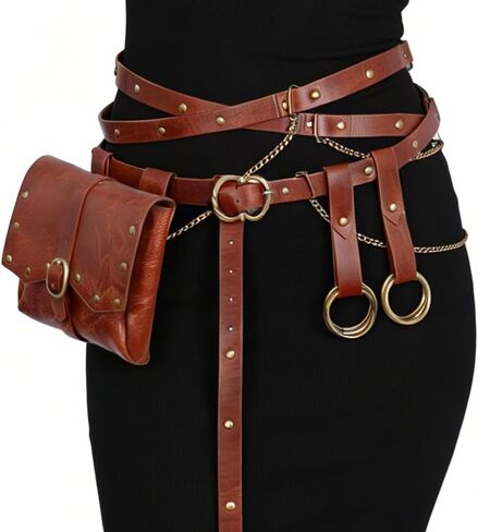 4PCS Renaissance Medieval DIY Belt - Adjustable Pirate Belt with Bag & Skirt Hikes for Ren Faire, LARP & Halloween in Saudi Arabia