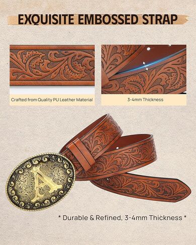 AWAYTR Western Belt for Women Cowgirl - Vintage PU Leather Cowboy Belts for Men with Letter Buckle in Saudi Arabia