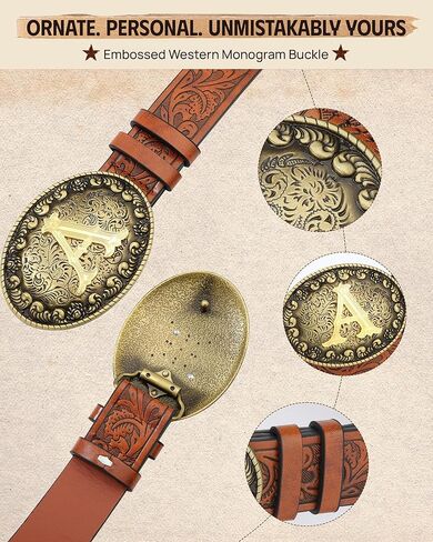 AWAYTR Western Belt for Women Cowgirl - Vintage PU Leather Cowboy Belts for Men with Letter Buckle in Saudi Arabia