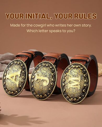 AWAYTR Western Belt for Women Cowgirl - Vintage PU Leather Cowboy Belts for Men with Letter Buckle in Saudi Arabia