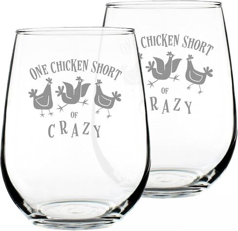 One Chicken Short of Crazy - Stemless Wine Glass - Funny Chicken Gifts for Women and Men with Chickens - Large 17 Ounce in Saudi Arabia