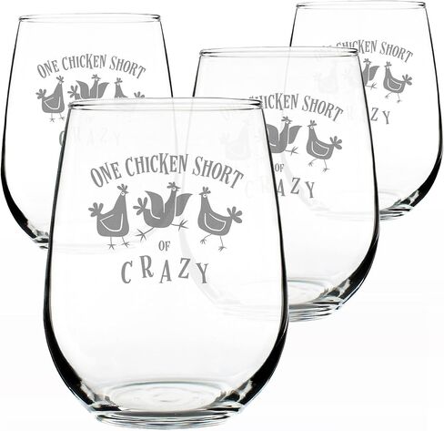 One Chicken Short of Crazy - Stemless Wine Glass - Funny Chicken Gifts for Women and Men with Chickens - Large 17 Ounce in Saudi Arabia