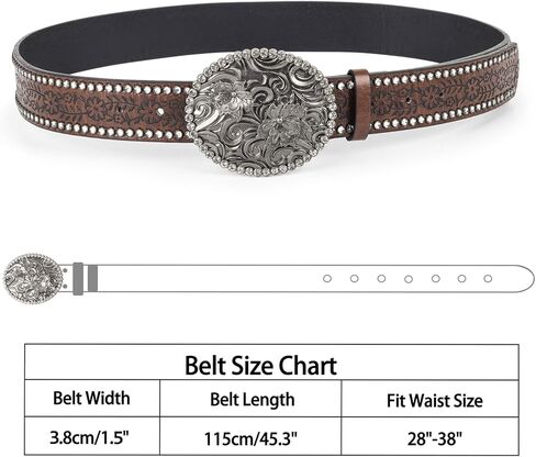 Womens-Western-Belts Rhinestone-Cowboy-Cowgirl-Belt Embossed Floral Pu Leather Bling-Diamond Country Belts(for 33"-38") in Saudi Arabia