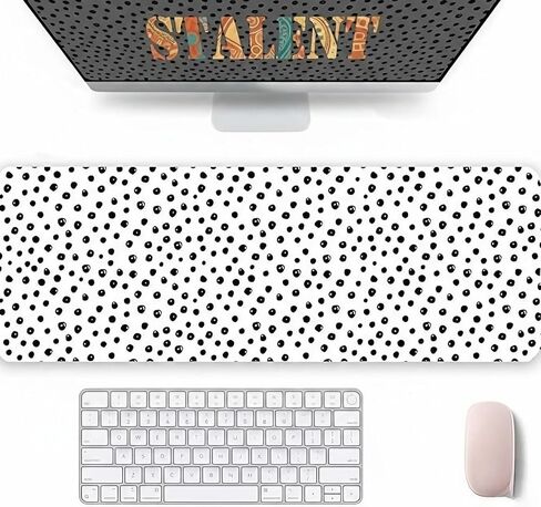 Polka Dot Black & Ivory White Mouse Pad, 31.5x11.8 Extended Large Gaming Mouse Pad Desk Mat 3mm, XL Long Computer Keyboard Mousepad,Non-Slip Base Stitched Edge Desk Decor in Kuwait
