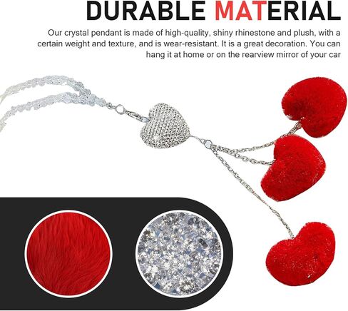 Bling Diamond Heart Car Charm, Automotive Crystal Love Heart Decor with Fuzzy Ornament Rearview Mirror Pendant, Universal for Most Cars (Red) in Saudi Arabia