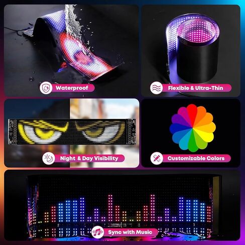 شاشة LED متعددة اللوحات عالية السطوع 5800 لوكس (23.4 بوصة × 4.73 بوصة) - أكثر سطوعًا بمقدار 3 مرات، نص ورسوم متحركة قابلة للبرمجة عبر التطبيق/عن بعد للسيارات والمتاجر - يعمل بمنفذ USB 5 فولت in Kuwait