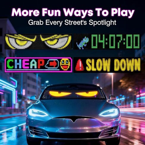 شاشة LED متعددة اللوحات عالية السطوع 5800 لوكس (23.4 بوصة × 4.73 بوصة) - أكثر سطوعًا بمقدار 3 مرات، نص ورسوم متحركة قابلة للبرمجة عبر التطبيق/عن بعد للسيارات والمتاجر - يعمل بمنفذ USB 5 فولت in Kuwait