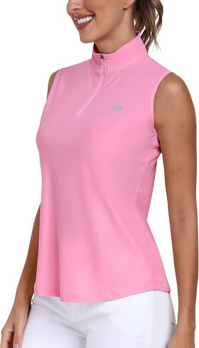 قمصان جولف AIRIKE بدون أكمام للنساء بعامل حماية من الأشعة فوق البنفسجية 50+ ربع سحاب سريع الجفاف لتمارين التنس in Kuwait