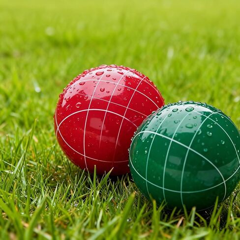 مجموعة كرات Pointyard Bocce، مجموعة كرات Bocce كلاسيكية مقاس 90 مم مع 8 كرات Bocce من الراتنج/1 حقيبة بالينو/نايلون بسحاب/شريط قياس - ألعاب عائلية خارجية للفناء الخلفي/الحديقة/الشاطئ (أحمر وأخضر) in Kuwait