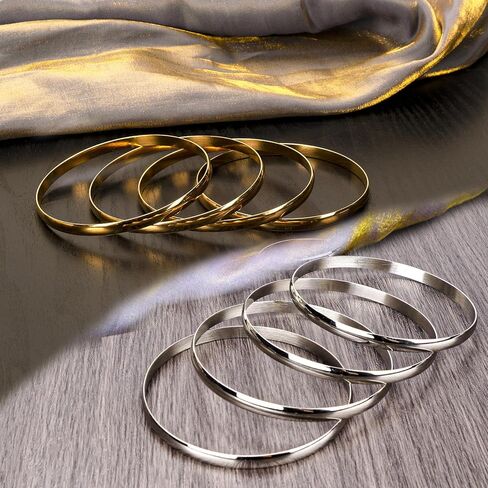 Linkidea Plus Size Bangle Bracelets Set for Women, Set of 8 Stainless Steel Extra Large Round Golden Bangles, 9.2 Inches (XL) in Saudi Arabia