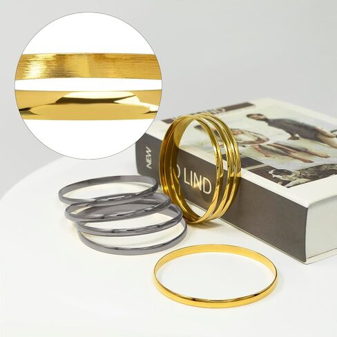 Linkidea Plus Size Bangle Bracelets Set for Women, Set of 8 Stainless Steel Extra Large Round Golden Bangles, 9.2 Inches (XL) in Saudi Arabia