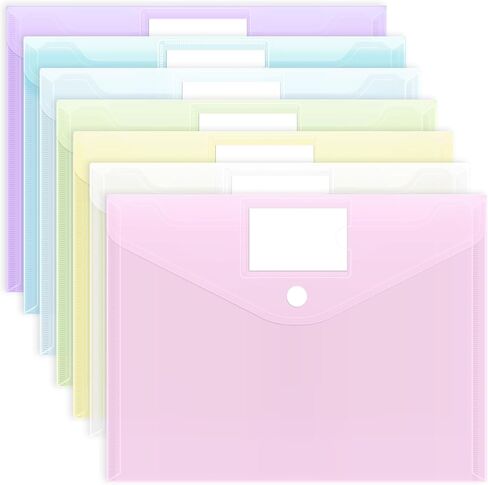 EOOUT 12pcs Plastic Envelopes Poly Envelopes, Hook & Loop Closure File Folders, A4 Size File Envelopes with Label Pocket for School and Office Supplies in Kuwait