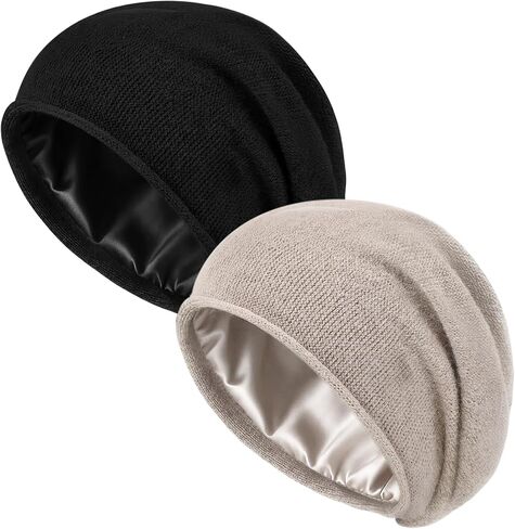 JenPen 2 Pack Knit Satin Lined Beanies for Women, Winter Silk Lined Hats Warm Slouchy Knit Skull Cap for Cold Weather Cancer in Saudi Arabia