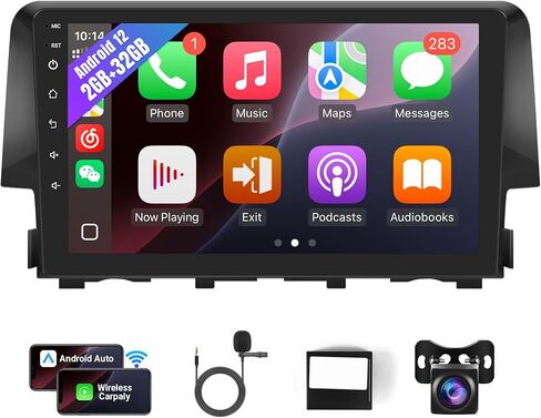 راديو ستيريو للسيارة من Leadfan لسيارة Honda Civic 2001-2002 2003 2004 2005 Wireless CarPlay Android Auto، شاشة لمس IPS مقاس 9 بوصة مع نظام ملاحة GPS واي فاي / بلوتوث / وصلة مرآة / FM / SWC / كاميرا احتياطية / USB in Saudi Arabia