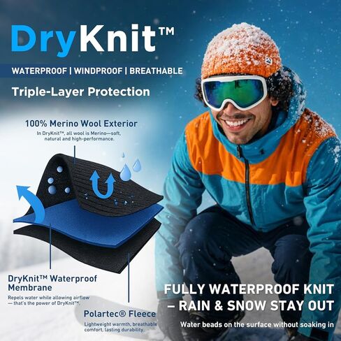 TOP-EX DryKnit™ PolarWool مقاوم للماء Polartec® صوف مبطن 100% صوف ميرينو L/XL/XXL قبعة صغيرة مكبلة قبعة شتوية دافئة متماسكة in Saudi Arabia