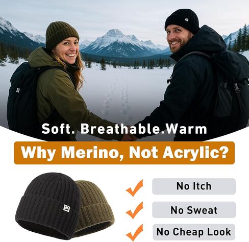 TOP-EX DryKnit™ PolarWool مقاوم للماء Polartec® صوف مبطن 100% صوف ميرينو L/XL/XXL قبعة صغيرة مكبلة قبعة شتوية دافئة متماسكة in Saudi Arabia