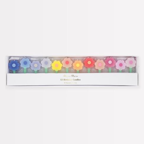 Meri Meri Rainbow Daisy Candles (Pack of 12), Flower Candles for Cakes and Cupcakes, Baby Showers, Bridal Showers, Average Height with Stick: 2.125", Unscented in Saudi Arabia