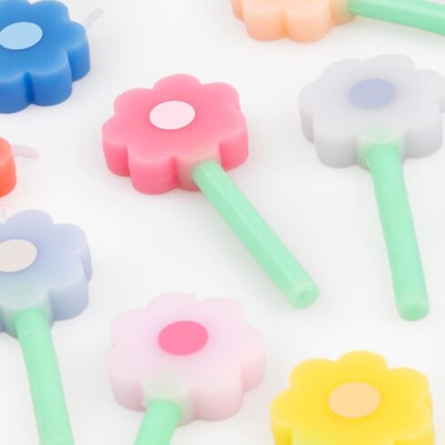 Meri Meri Rainbow Daisy Candles (Pack of 12), Flower Candles for Cakes and Cupcakes, Baby Showers, Bridal Showers, Average Height with Stick: 2.125", Unscented in Saudi Arabia