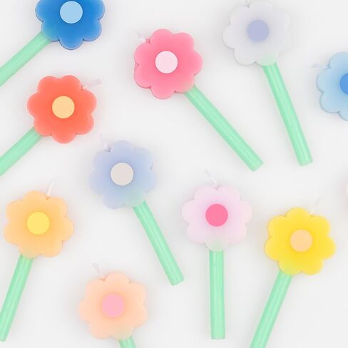 Meri Meri Rainbow Daisy Candles (Pack of 12), Flower Candles for Cakes and Cupcakes, Baby Showers, Bridal Showers, Average Height with Stick: 2.125", Unscented in Saudi Arabia