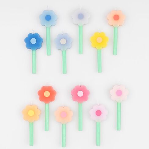 Meri Meri Rainbow Daisy Candles (Pack of 12), Flower Candles for Cakes and Cupcakes, Baby Showers, Bridal Showers, Average Height with Stick: 2.125", Unscented in Saudi Arabia