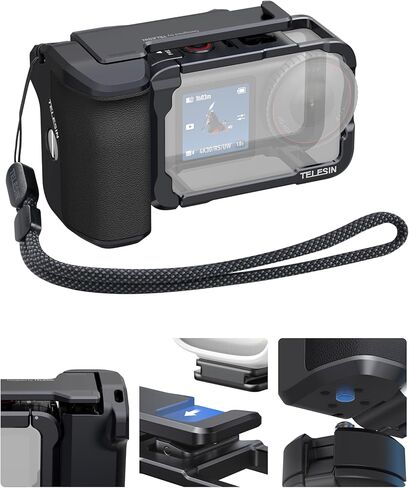 TELESIN Aluminum Alloy Grip Kit for DJI Action 6 with Metal Protective Cage & Magnetic RGB Video Light, Portable LED Camera Light with Diffuser, CRI 95+, Cold Shoe Mount in Kuwait