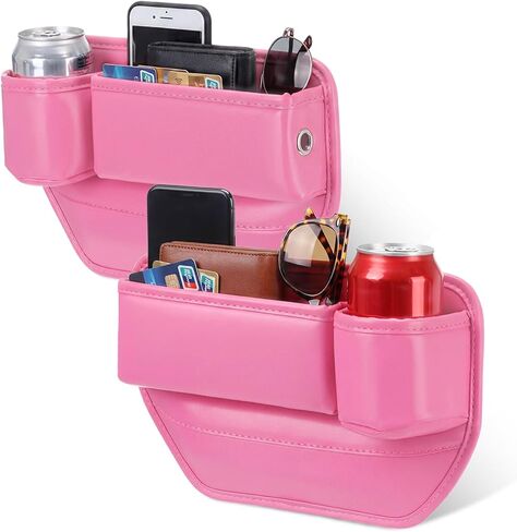 Aliceset 2 Pack Pink Car Seat Gap Filler Organizer with Cup Holder and Storage Leather Car Organizer for Keys Cards Phone Sunglasses and Small Items in Saudi Arabia