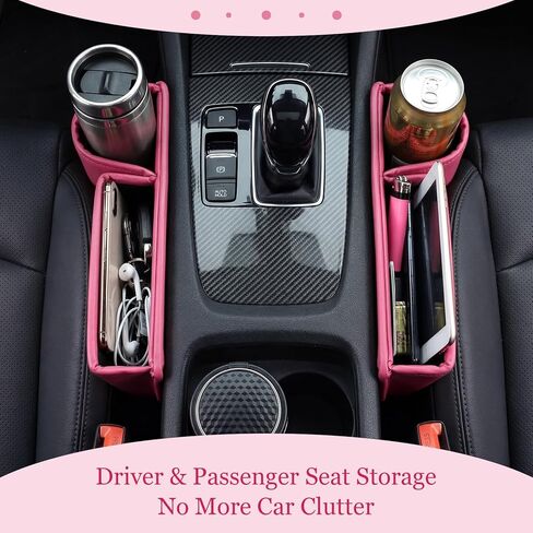 Aliceset 2 Pack Pink Car Seat Gap Filler Organizer with Cup Holder and Storage Leather Car Organizer for Keys Cards Phone Sunglasses and Small Items in Saudi Arabia