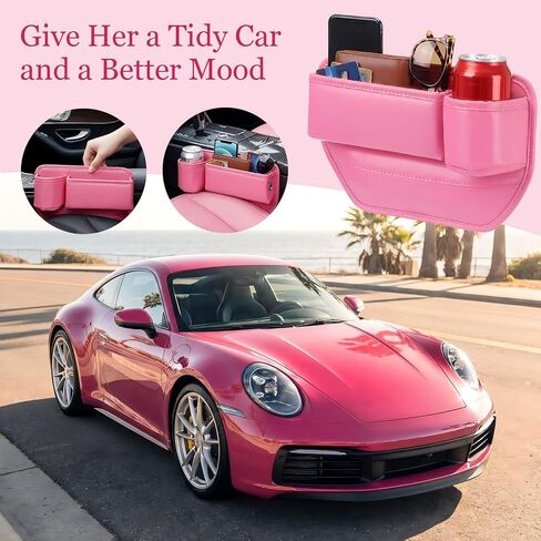 Aliceset 2 Pack Pink Car Seat Gap Filler Organizer with Cup Holder and Storage Leather Car Organizer for Keys Cards Phone Sunglasses and Small Items in Saudi Arabia