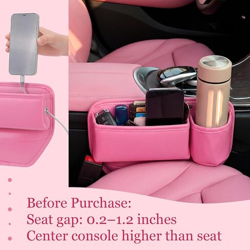 Aliceset 2 Pack Pink Car Seat Gap Filler Organizer with Cup Holder and Storage Leather Car Organizer for Keys Cards Phone Sunglasses and Small Items in Saudi Arabia