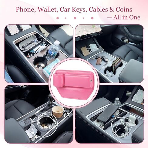 Aliceset 2 Pack Pink Car Seat Gap Filler Organizer with Cup Holder and Storage Leather Car Organizer for Keys Cards Phone Sunglasses and Small Items in Saudi Arabia