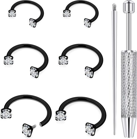 18G 16G 14G Horseshoe Septum Nose Ring Piercing Jewelry Stainless Steel Internal Thread Circular Barbell Daith Rook Earring Snake Bite Lip Ring Piercing Jewelry for Women CZ Silver Black Gold in Kuwait