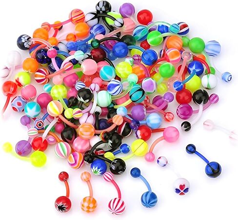 FORUBUS Wholesale Pack of 10/20/30/50 Belly Button Rings – 14G Acrylic Steel Navel Barbell Piercing Jewelry Set for Women in Saudi Arabia