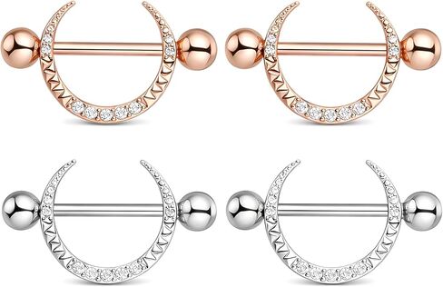 4Pcs Moon Nipple Piercing Jewelry 14G Gold Sliver Nipple Rings Moon Nipple Shield Barbell Ring Tongue Ring 316L Stainless Steel Nipple Shield Ring for Women Men in Saudi Arabia