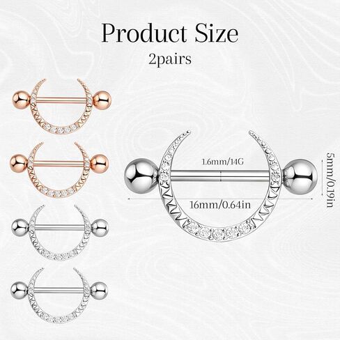 4Pcs Moon Nipple Piercing Jewelry 14G Gold Sliver Nipple Rings Moon Nipple Shield Barbell Ring Tongue Ring 316L Stainless Steel Nipple Shield Ring for Women Men in Saudi Arabia