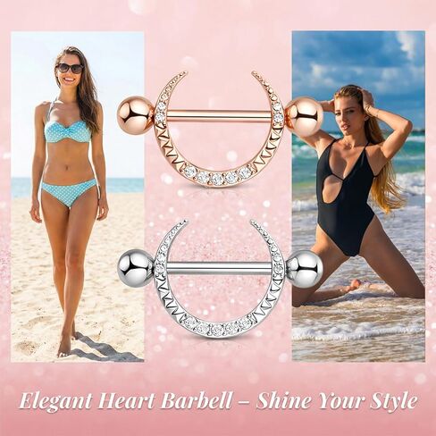 4Pcs Moon Nipple Piercing Jewelry 14G Gold Sliver Nipple Rings Moon Nipple Shield Barbell Ring Tongue Ring 316L Stainless Steel Nipple Shield Ring for Women Men in Saudi Arabia