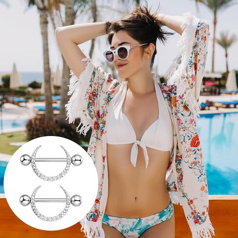 4Pcs Moon Nipple Piercing Jewelry 14G Gold Sliver Nipple Rings Moon Nipple Shield Barbell Ring Tongue Ring 316L Stainless Steel Nipple Shield Ring for Women Men in Saudi Arabia