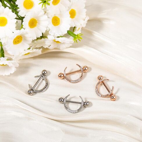 4Pcs Moon Nipple Piercing Jewelry 14G Gold Sliver Nipple Rings Moon Nipple Shield Barbell Ring Tongue Ring 316L Stainless Steel Nipple Shield Ring for Women Men in Saudi Arabia