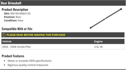 Rear Driveshaft - Compatible with 2003-2008 Honda Pilot 3.5L V6 in Saudi Arabia