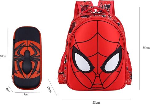 Cartoon Spider Schoolbag with Pencil Case - 3D, Waterproof, Large-Capacity for Primary School Boys (14in) in Kuwait