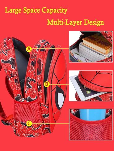 Cartoon Spider Schoolbag with Pencil Case - 3D, Waterproof, Large-Capacity for Primary School Boys (14in) in Kuwait