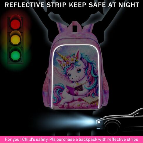 مجموعة حقائب كتب gxtvo للفتيات يونيكورن 3 قطع، حقيبة ظهر للأطفال مقاس 16 بوصة مع صندوق غداء، حقيبة مدرسية مقاومة للماء للمرحلة الابتدائية ومرحلة ما قبل المدرسة والأطفال الصغار - قراءة مريحة باللون الوردي يونيكورن in Kuwait