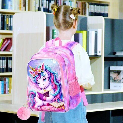 مجموعة حقائب كتب gxtvo للفتيات يونيكورن 3 قطع، حقيبة ظهر للأطفال مقاس 16 بوصة مع صندوق غداء، حقيبة مدرسية مقاومة للماء للمرحلة الابتدائية ومرحلة ما قبل المدرسة والأطفال الصغار - قراءة مريحة باللون الوردي يونيكورن in Kuwait