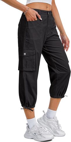 سراويل كارجو كابري للسيدات، سراويل كاجوال مرنة الخصر للمشي لمسافات طويلة 2026 سراويل صيفية فضفاضة مع 6 جيوب in Kuwait