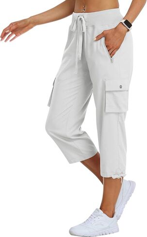 MoFiz Women's Cargo Capris Hiking Pants Lightweight Quick Dry Outdoor Athletic Travel Casual Loose Comfy Cute Zipper Pockets in Saudi Arabia
